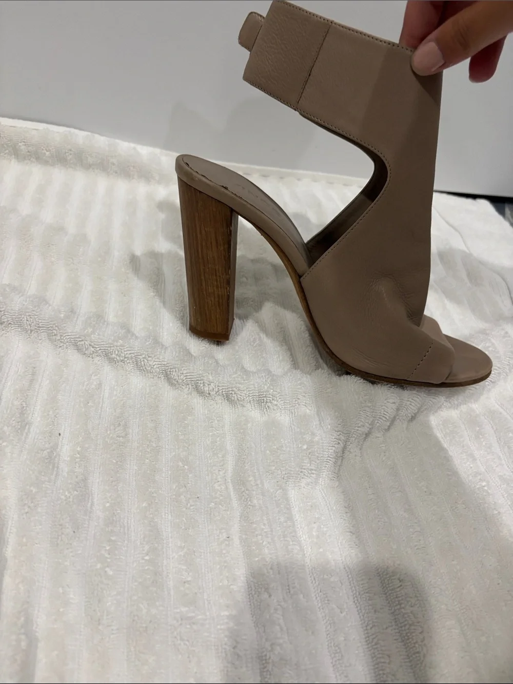 Vince Taupe Open-Toe Block Heel Sandals